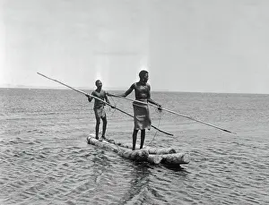 Kenya Prints: Native Kenyans Fishing from Small Raft