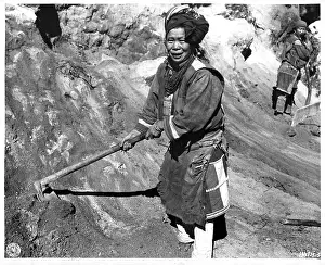 Lac0047 Prints: Native Lisu Woman Working On Road In Myanmar