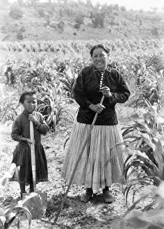 Corn Plant Prints: Navajo Indian Mother and Daughter in Corn Field