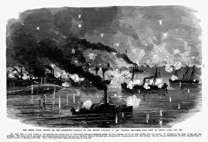 Naval Battle on the Mississippi, 1861 Civil War Engraving
