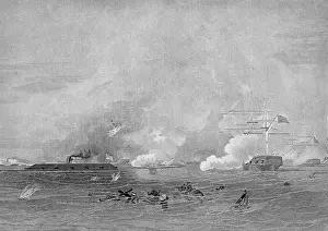 Virginia Us State Prints: Naval Combat Between The Monitor & Merrimack