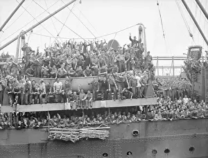 Veteran Prints: Naval Personnel Waving From Ship Deck
