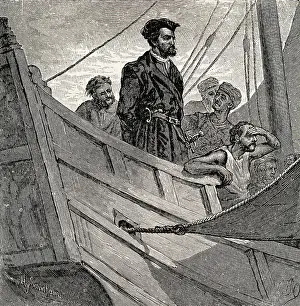 Navigator Jacques Cartier and Crew Aboard Ship
