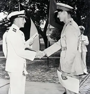 Ted Williams Prints: Navy Captain Shakes T. Williams In Mil Hand