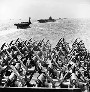 US Navy Corsair Fighter Airplanes on Deck of Aircraft Carrier