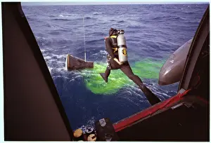Navy Frogman Leaping