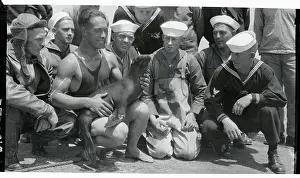 Honor Prints: Navy Men Holding Their Mascot