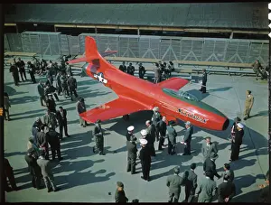 US Navy Officers Inspecting Douglas Skystreak Jet Airplane