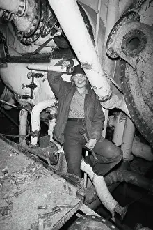 Navy Woman Standing Near Ship Engine