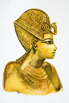Statues Prints: Nebkheperure Tutankhamun, gold bust of Egyptian pharaoh