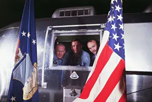 Neil Armstrong and Fellow Astronauts in Quarantine Trailer