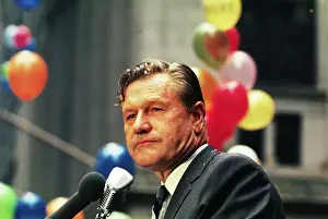 Nelson Rockefeller Looking Serious at Podium