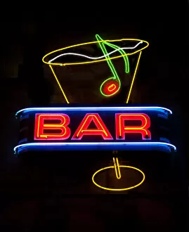 Vibrant Neon Art Gallery: Neon bar sign with cocktail glass