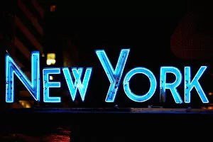 Images Dated 15th November 2018: Neon sign glowing at night, Times Square, Manhattan, New York City, New York State, USA