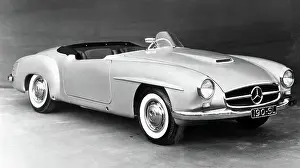 Prints of (Original Caption) 3/22/1954-Frankfurt, Germany- These two models of the new Mercedes were displayed in Frankfurt. At top the Mercedes Benz 190 SL, advertised as a sports car with 125 H.P Vintage Car Collection Prints: New Mercedes-Benz Sportscar