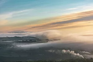 John Finney Photography Gallery: New Mills shrouded in fog, High Peak, Derbyshire. UK