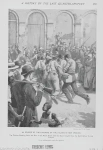 Prints of Sketch of a New Orleans mob, incensed by acquittal of 3 of 11 Sicilians indicted of murdering the Irish police chief, breaking into the prison and lynching the immigrants, March 14th 1891 Urban Echoes of America’s Golden Age: New Orleans Lynch Mob