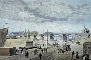 Landscapes Collection: The New Rhine Bridge near Mainz, 1885, Germany, Historical, digitally restored reproduction from a