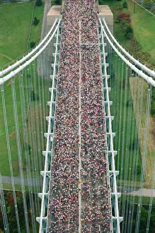 New York City Marathon Runners on Verrazano Bridge