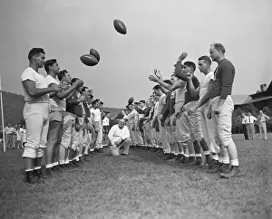 The New York Football Giants Lined Up and Working Out