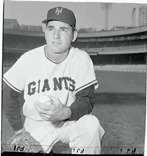 New York Giants Johnny Antonelli Posing with Baseball and Mitt