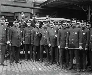 New York Policemen on Duty at Car Barn