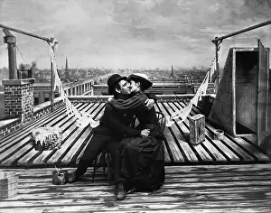Hugging Prints: New York Rooftop Couple Kissing