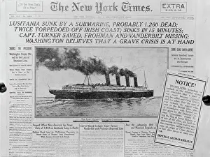 New York Times Front Page on Sinking of Lusitania