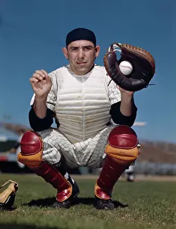 Squatting Prints: New York Yankees Catcher Yogi Berra