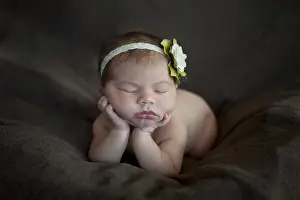 0 1 Month Prints: Newborn baby, five days, asleep with head propped up on hands