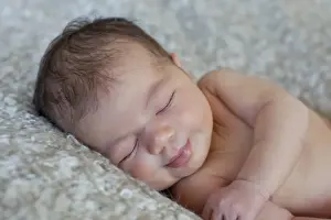 Eyes Closed Prints: Newborn baby, five days, asleep, smiling