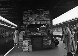 News stand between train station platforms