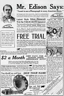 Record Player Prints: Newspaper Ad For Edison'S Phonograph