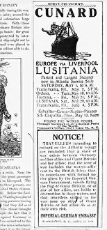Sinking Prints: Newspaper Ad Warning Travellers on the Lusitania