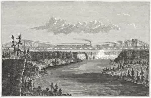 Landscaped Gallery: Niagara Falls Suspension Bridge, built 1851-1855, wood engraving, published 1872