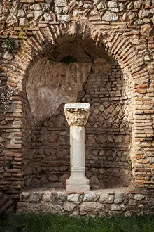 Delphi Prints: Niche in a stone wall with column and capitol