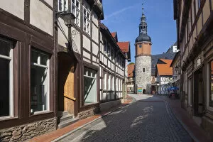 Images Dated 15th August 2013: Niedergasse alley with Saigerturm tower, Stolberg im Harz, Saxony-Anhalt, Germany