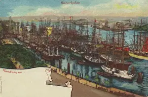 North Germany Prints: Niederhafen, Hamburg, Germany, postcard with text