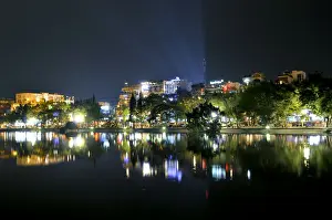 Southeast Prints: Night on Hoan Kiem Lake, Hanoi Vietnam, Southeast Asia