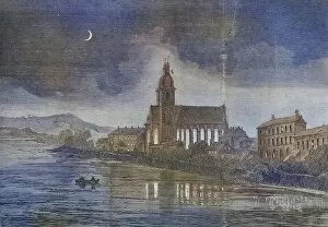 Battles & Wars Collection: Night picture of the seminary church in Pont-a-Mousson, illustrated war chronicle 1870-1871