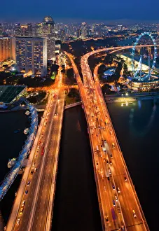 Night scene of highway to Singapore city