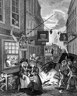 Images Dated 25th August 2016: Night, Times of the Day, by William Hogarth