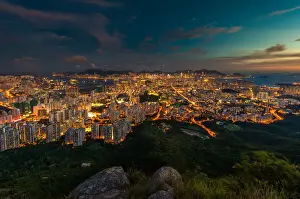Kowloon Prints: Night view of Hong kong island from Lion rock peak
