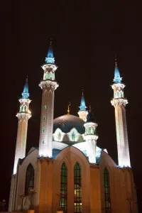 Kazan Kremlin Prints: Night view of Qolsharif mosque