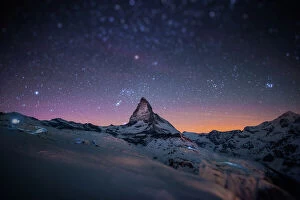 Snowcapped Mountain Collection: Night Winter landscape of Matterhorn