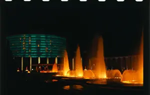 Lodgings Prints: Nighttime View of Caesars Palace Hotel and Fountains