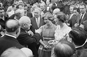 Nikita Khrushchev and Nikolai Bulganin Sharing Toast of Colleagues