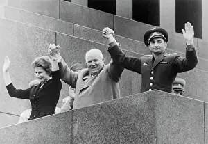 Nikita Khrushchev with Valentina Tereshkova and Valery Bykovsky