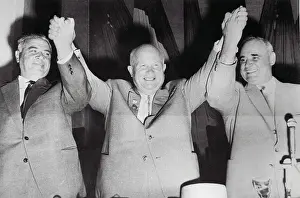Nikita Krushchev Joining Hands with Eastern Leaders