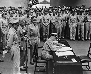 Chester W Prints: Nimitz Signing Surrender Document
